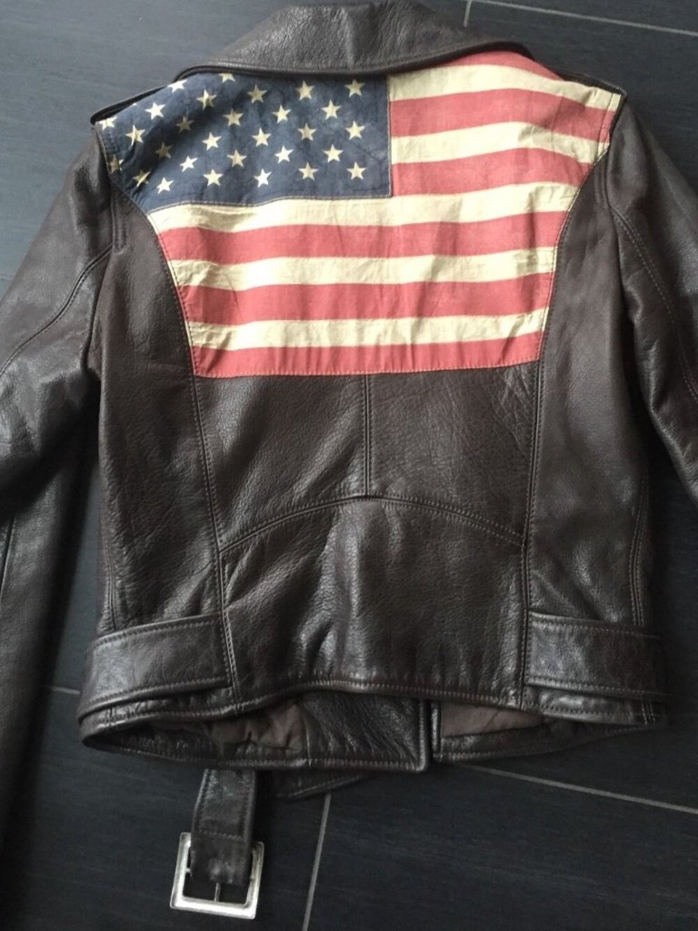 Ralph Lauren Denim & Supply Buffalo Leather Moto Jacket-Flag Detail-Medium-New